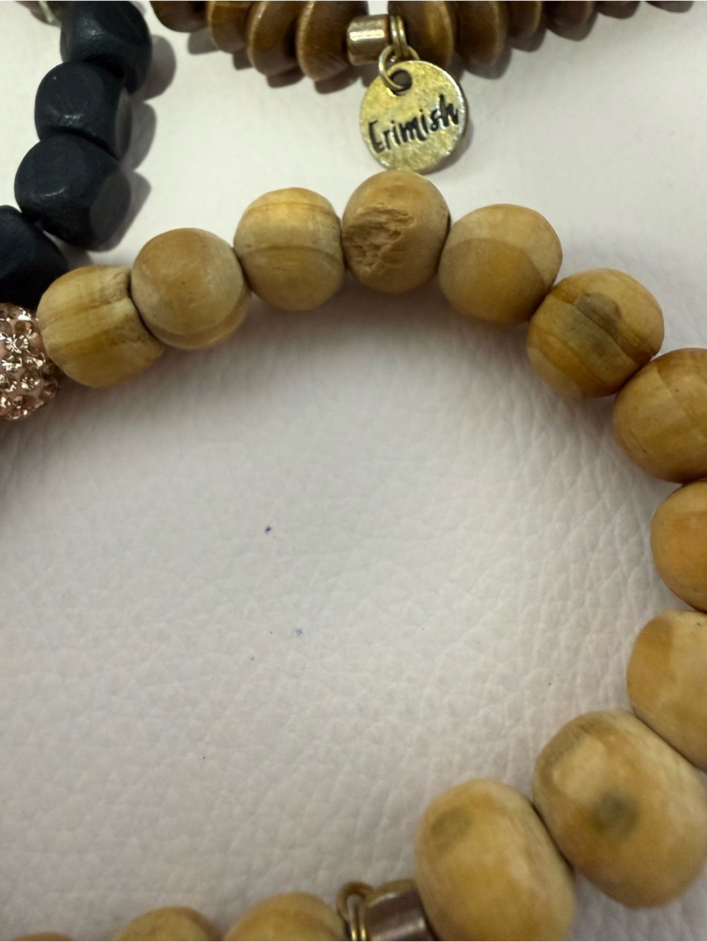 Erimish Natural Wood Bead Wrap Bracelet - Brown & Tan, chip in 1 bead see pic - Picture 5 of 5